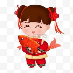 春节图片_卡通新年娃娃抱锦鲤