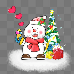 圣诞帽免扣图片_圣诞节手绘雪人插画厚涂圣诞树礼