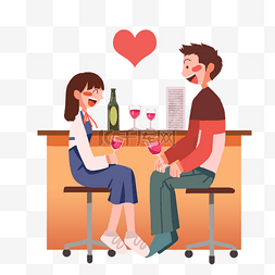 卡通酒吧素材图片_手绘情人节喝酒插画