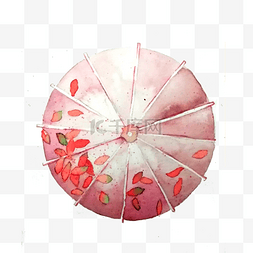 古典时间轴图片_油纸伞水红叶子水彩PNG