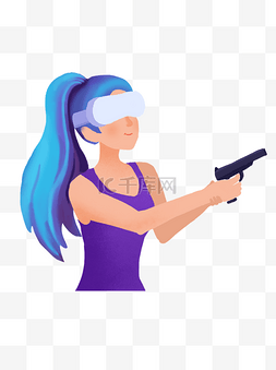 元宇宙人物插画图片_彩绘带着VR眼镜开枪的女孩