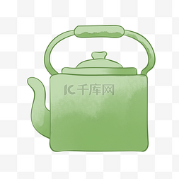清新茶壶图片_方形水彩风绿色清新茶壶
