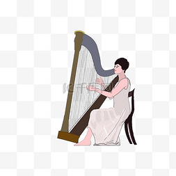 爱琴海岛图片_正在演奏竖琴的少女