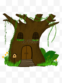 手绘童话树屋可商用元素