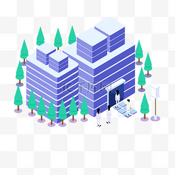 免抠城市建筑插画图片_蓝色的建筑房子免抠图