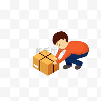 手绘的纸箱图片素材_卡通手绘风格拆快递png元素