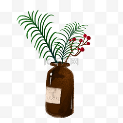 植物ins风图片_手绘ins风文艺小果子干花和花瓶PNG