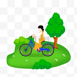 春季亲子旅游图片_手绘免扣自行车女孩