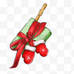 圣诞红色手套图片_圣诞节红色蝴蝶结绿色礼盒带红色