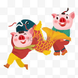 春节年画锦鲤和小猪