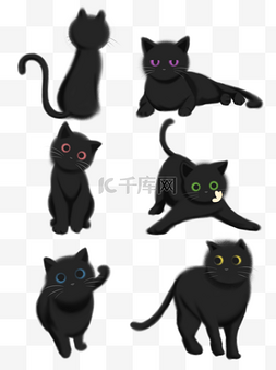 手绘黑色小猫咪可爱小清新创意可
