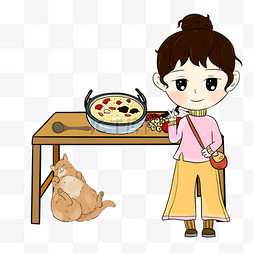卡通猫咪png图片_手绘美味的腊八粥插画