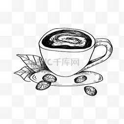 手绘装饰插画咖啡图片_线描咖啡杯手绘插画