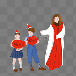 耶稣圣诞图片_圣诞节耶稣与孩子场景插画