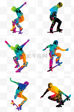 儿童轮滑海报图片_矢量轮滑运动剪影