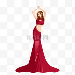 妇女节海报手绘图片_三八妇女节红色礼服美女PSD透明底