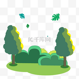 树叶绿树图片_绿叶草地树丛手绘矢量装饰素材