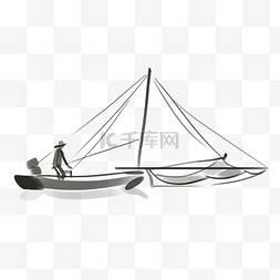 中国风手绘船图片_古风水墨帆船插画