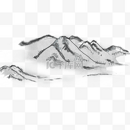 黑白画山图片_手绘高山山峰元素