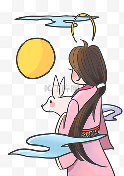 嫦娥奔月兔子图片_中秋节卡通手绘嫦娥免费下载