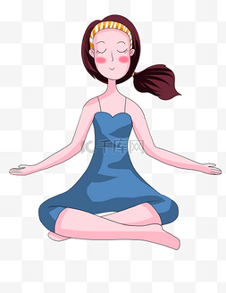 瑜伽少女手绘卡通