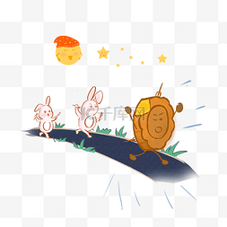 手绘奔跑的小兔子图片_中秋节玉兔追月饼PNG素材