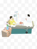 手绘卡通医院病房中的医生查房病床上的病人可商用元素