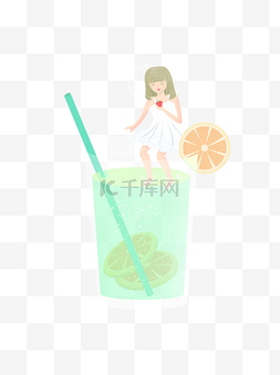 一杯橙汁卡通图片_梦幻美女橙汁可商用元素