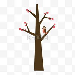 童趣儿童插画图片_树枝上可爱的啄木鸟