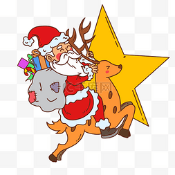 手绘红色圣诞树图片_骑麋鹿的圣诞老人