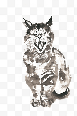 咆哮的猫水墨画PNG免抠素材