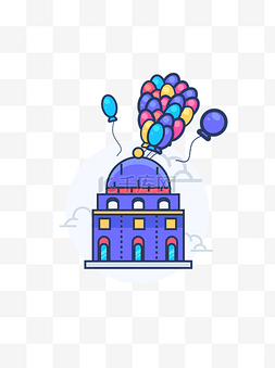 房子装饰图案飞屋气球图标矢量可
