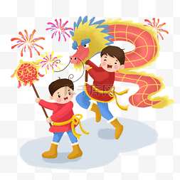 闹元宵节日图片_卡通手绘欢庆新年舞龙