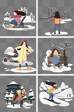 漂亮的雪人图片_冬季雪景合集插画
