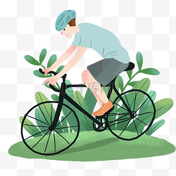 运动健身户外骑单车的男孩手绘插