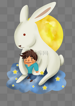 元宵节兔子图片_中秋节玉兔和男孩