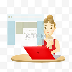 女生坐在咖啡厅上网
