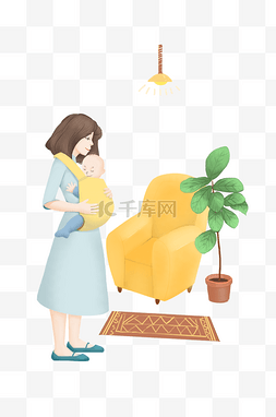 黄色的可爱台灯图片_怀抱婴儿母婴插画