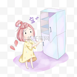 夏季大暑可爱小女孩吃冰糕吹空调