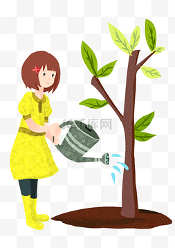 植树节浇水的女孩