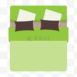 卧室卡通家具图片_卡通手绘床绿色简约撞色床