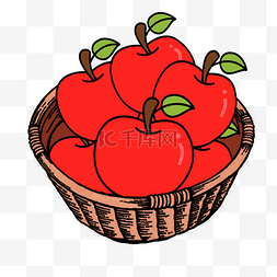 苹果图片_手绘水果一筐苹果插画