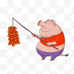 中国放鞭炮图片_手绘新年放鞭炮小猪宝宝插画