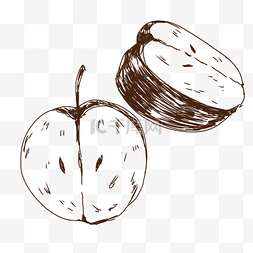 切开的苹果水果图片_线描苹果水果