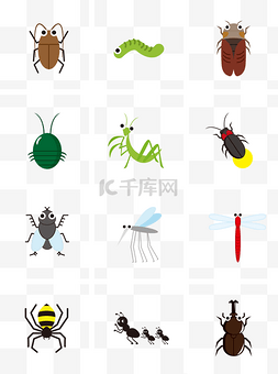 通用素材图片_通用节日多彩卡通手绘昆虫