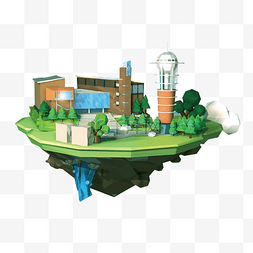 淡绿色蓝色图片_悬空岛上的工业城市