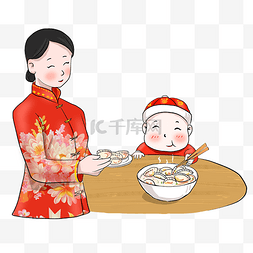手绘新年饺子插画