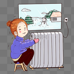 冬天的人图片_冬天取暖的小女孩插画