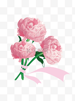 牡丹手绘粉红花束矢量商用元素