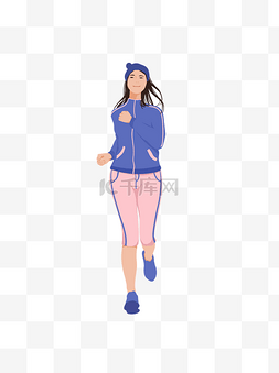 跑步女生图片_扁平跑步健身女性插画